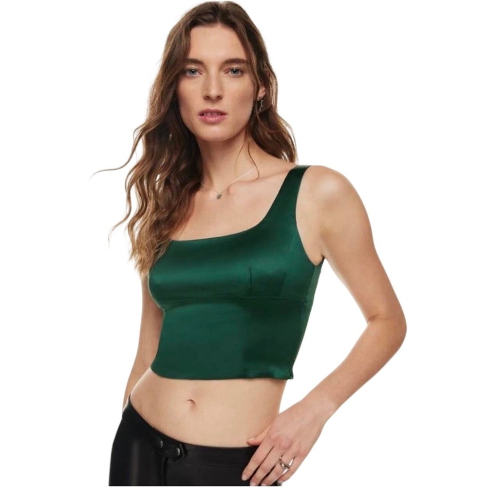 Wilfred Product Type Women S Green Satin Feel Square Neck Cropped Tank
